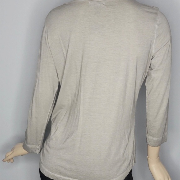 LRL Lauren Ralph Lauren Grey Henley 3/4 sleeve Knit Top - Picture 4 of 5